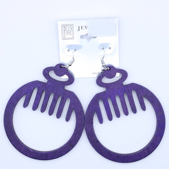 3.25" Comb Wooden Cut-Out Earrings Bright Colors .62 each pair